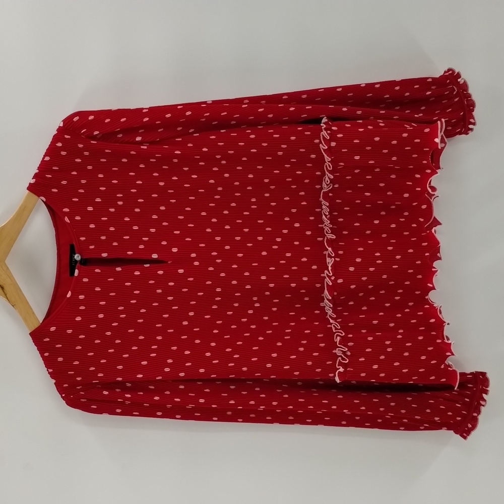 J. Crew red polkadot ruffle trim size large pleated peplum top great for holiday